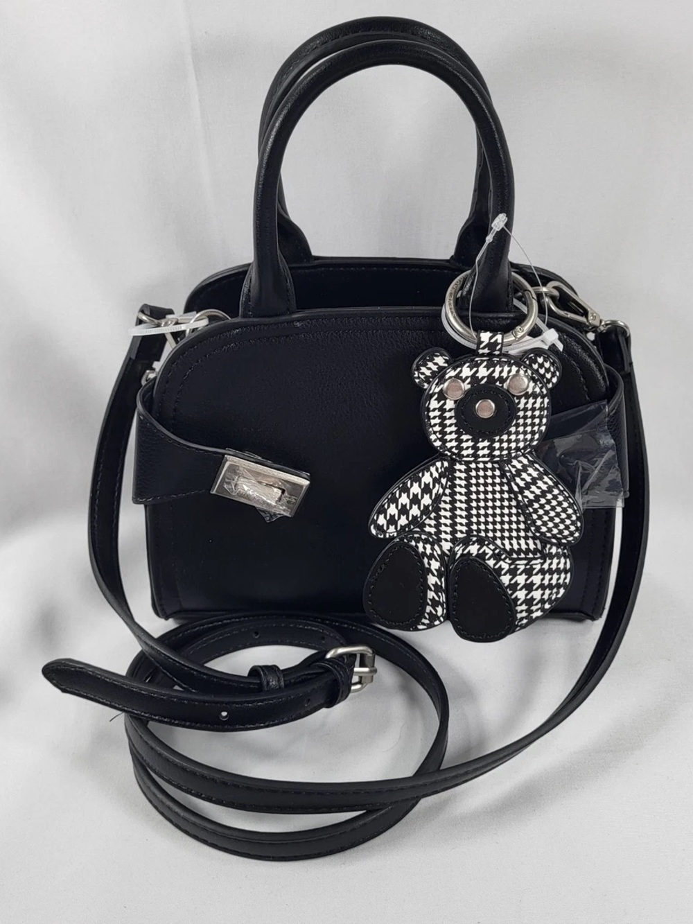 Steve Madden Bhealan mini crossbody handbag with Houndstooth Bear Charm